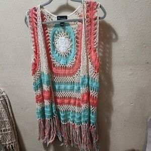 F R A Z Z L E Colorful Crochet Fringe Top Hippie With Tassel Size Large